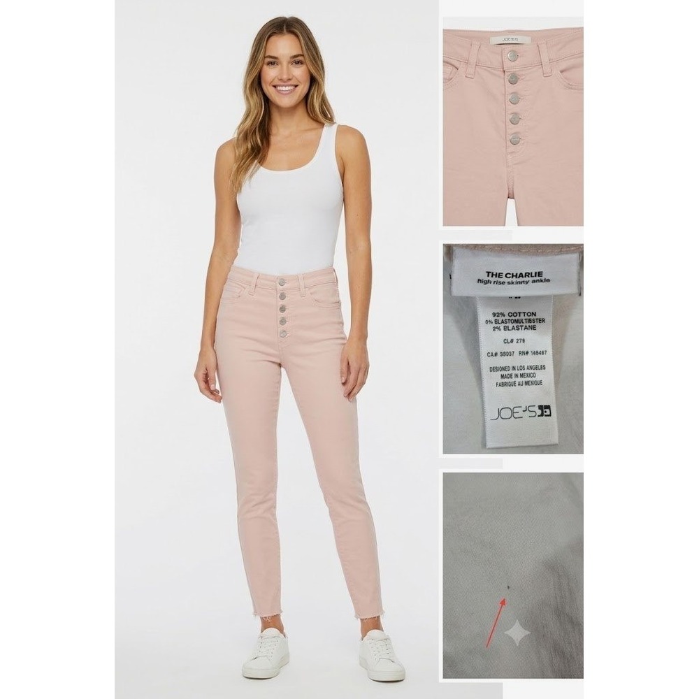 Joes Jeans The Charlie Womens 27 Pink Denim High Rise Skinny Ankle Button Fly